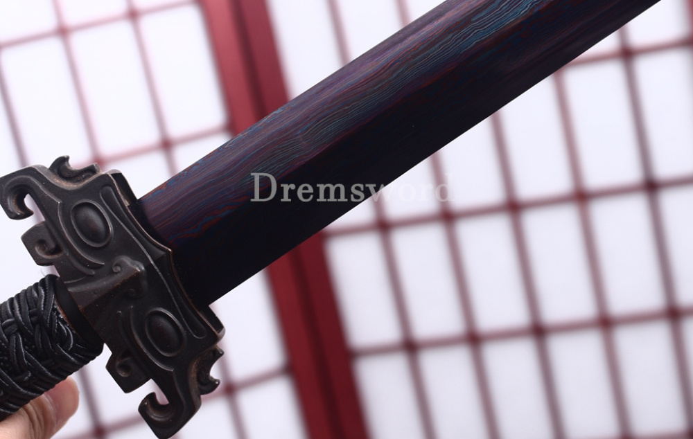 Damascus Folded Steel Han Jian 汉剑 Traditional Chinese Jian Sword Black Wood Battle Ready Sharp Sword