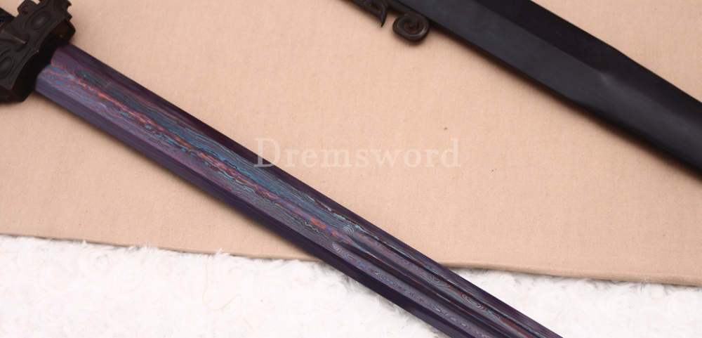 Damascus Folded Steel Han Jian 汉剑 Traditional Chinese Jian Sword Black Wood Battle Ready Sharp Sword