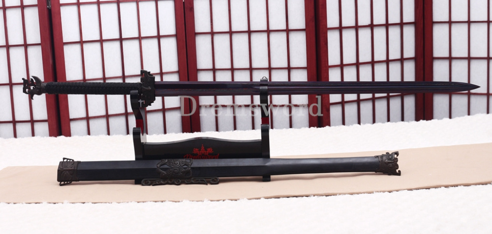 Damascus Folded Steel Han Jian 汉剑 Traditional Chinese Jian Sword Black Wood Battle Ready Sharp Sword