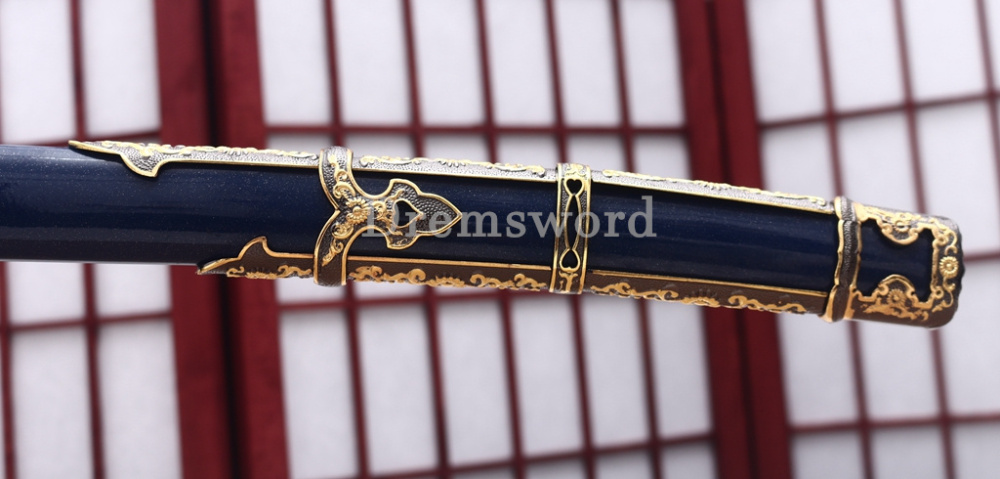 Damascus Folded Steel Tachi Blue Blade Japanese Samurai Katana Sword Battle Ready Shinogi Zukuri