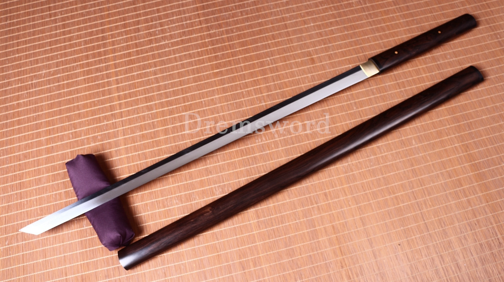 Damascus Folded Steel Ebony Wood Shikomizue Japanese Samurai Katana Battle Sword Kiriha-Zukuri Black