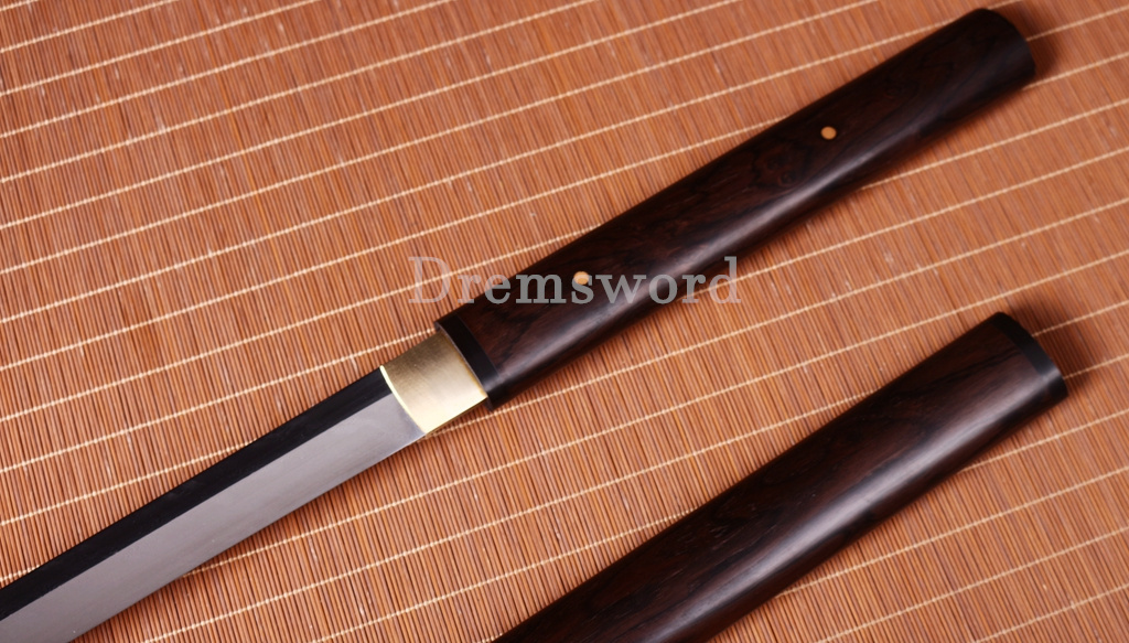 Damascus Folded Steel Ebony Wood Shikomizue Japanese Samurai Katana Battle Sword Kiriha-Zukuri Black