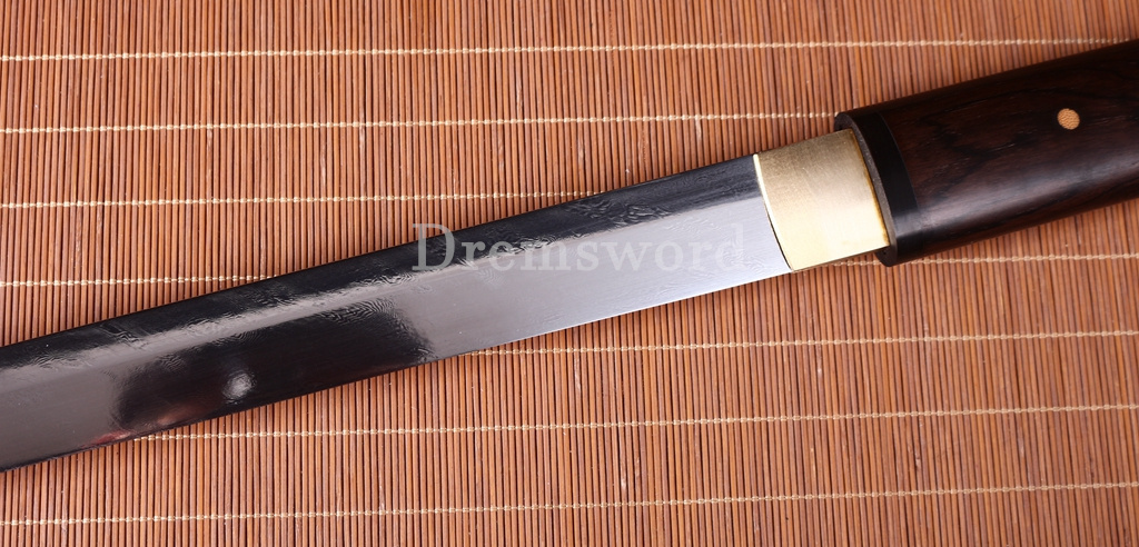 Damascus Folded Steel Ebony Wood Shikomizue Japanese Samurai Katana Battle Sword Kiriha-Zukuri Black