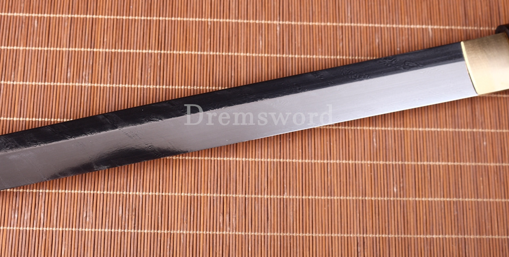 Damascus Folded Steel Ebony Wood Shikomizue Japanese Samurai Katana Battle Sword Kiriha-Zukuri Black