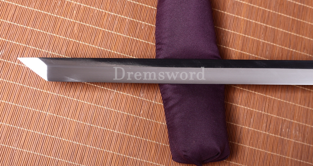 Damascus Folded Steel Ebony Wood Shikomizue Japanese Samurai Katana Battle Sword Kiriha-Zukuri Black