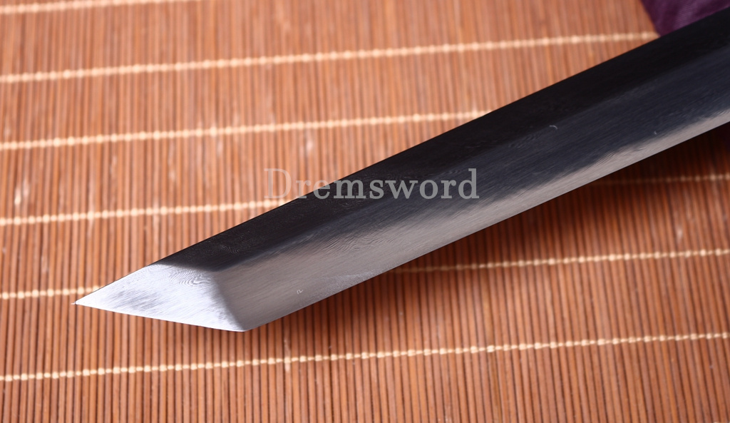 Damascus Folded Steel Ebony Wood Shikomizue Japanese Samurai Katana Battle Sword Kiriha-Zukuri Black