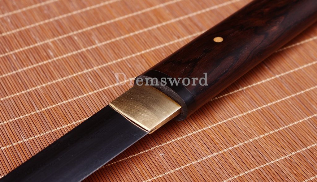 Damascus Folded Steel Ebony Wood Shikomizue Japanese Samurai Katana Battle Sword Kiriha-Zukuri Black