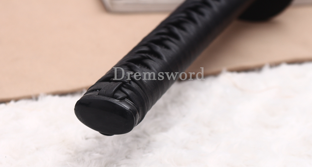 Damascus Folded Steel Katana Black Blade Japanese Samurai Sword Battle Ready Shinogi Zukuri PU Leather Saya with Belt
