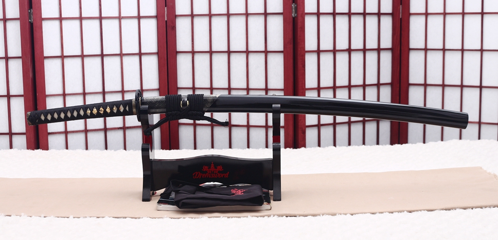 Handmade L6 Steel Clay Tempered Katana Suguha Hamon Japanese Samurai Sword Sharp Shinogi-Zukuri Sword Black