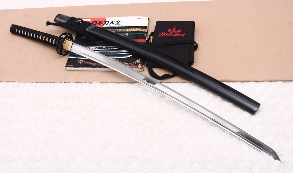 Handmade L6 Steel Clay Tempered Katana Suguha Hamon Japanese Samurai Sword Sharp Shinogi-Zukuri Sword Black