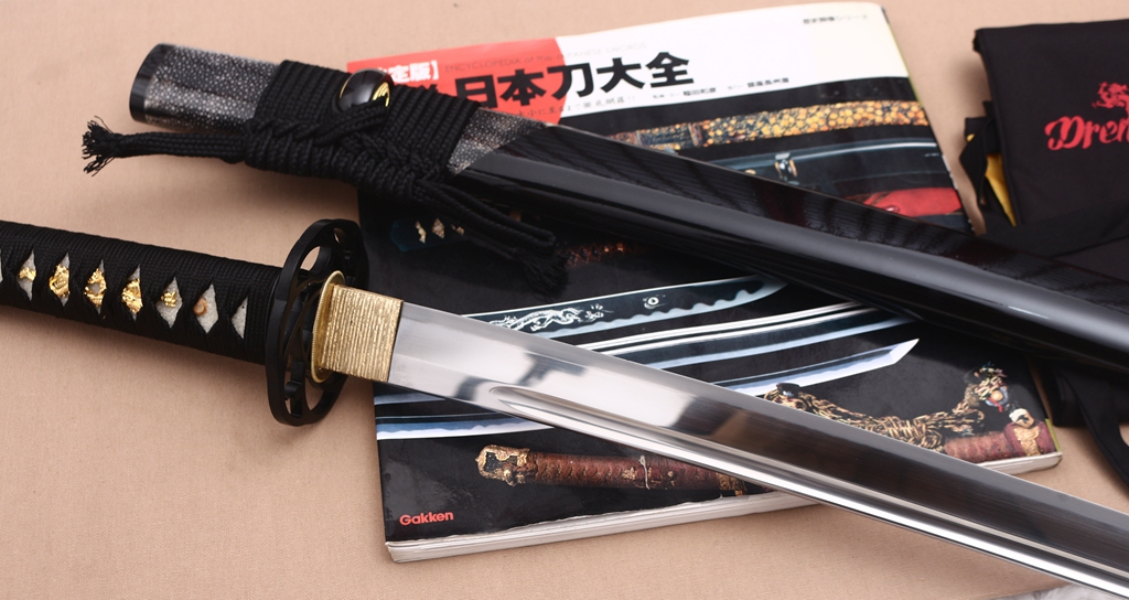 Handmade L6 Steel Clay Tempered Katana Suguha Hamon Japanese Samurai Sword Sharp Shinogi-Zukuri Sword Black