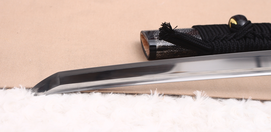 Handmade L6 Steel Clay Tempered Katana Suguha Hamon Japanese Samurai Sword Sharp Shinogi-Zukuri Sword Black