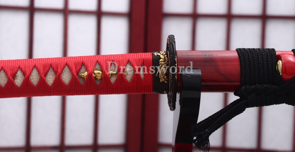 Handmade L6 Steel Clay Tempered Katana Japanese Samurai Sword Shinogi-Zukuri Sword Red