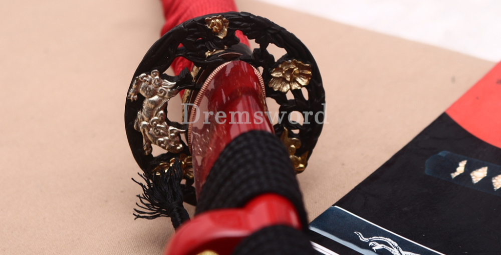 Handmade L6 Steel Clay Tempered Katana Japanese Samurai Sword Shinogi-Zukuri Sword Red