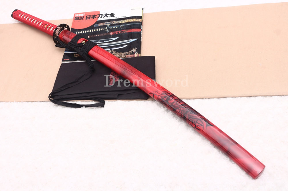 Handmade L6 Steel Clay Tempered Katana Japanese Samurai Sword Shinogi-Zukuri Sword Red