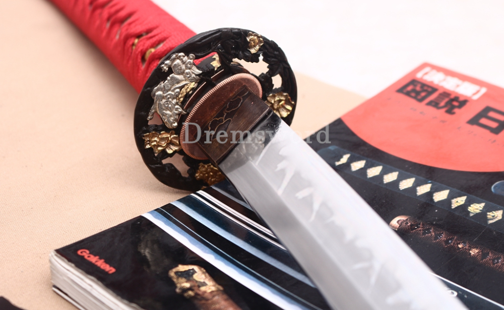 Handmade L6 Steel Clay Tempered Katana Japanese Samurai Sword Shinogi-Zukuri Sword Red
