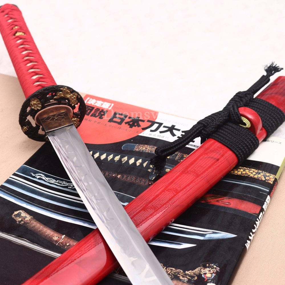 Handmade L6 Steel Clay Tempered Katana Japanese Samurai Sword Shinogi-Zukuri Sword Red