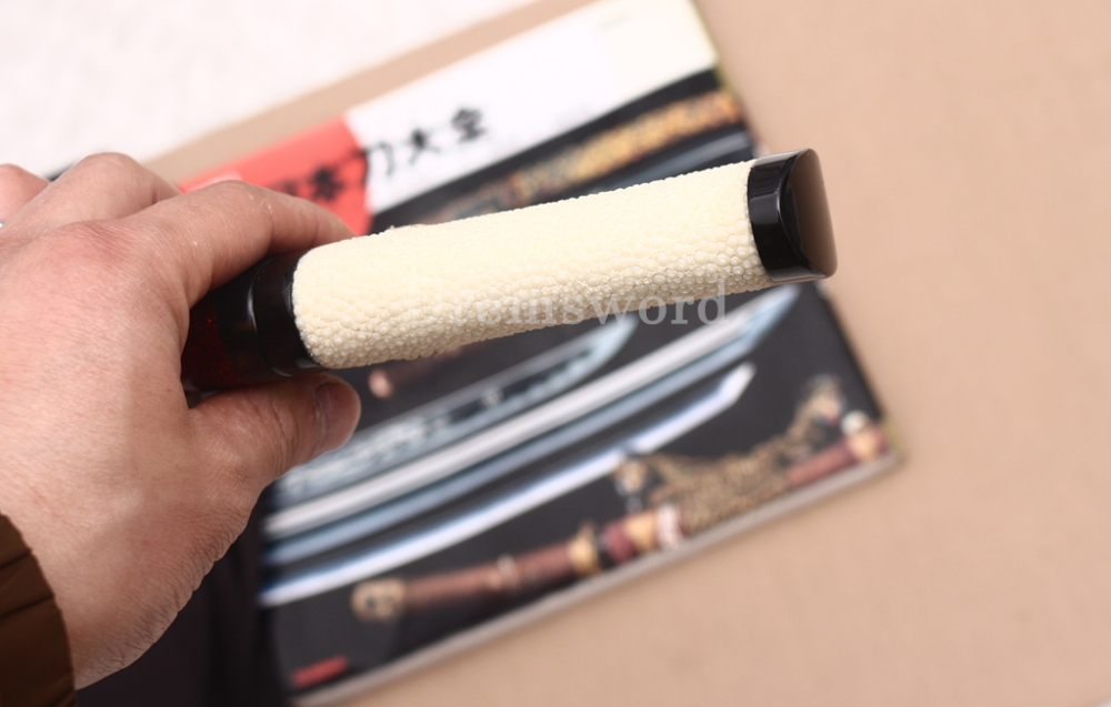 Handmade L6 Steel Clay Tempered Tanto Japanese Samurai Sword Dagger Hira-Zukuri Sword Red Urushi-nuri Saya