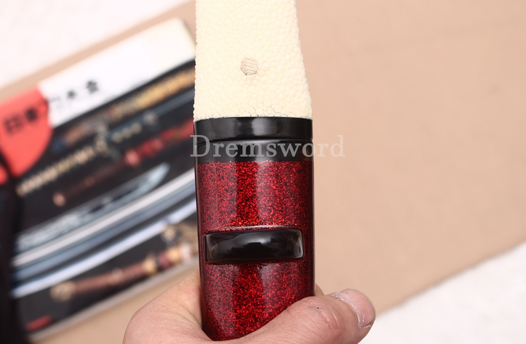 Handmade L6 Steel Clay Tempered Tanto Japanese Samurai Sword Dagger Hira-Zukuri Sword Red Urushi-nuri Saya