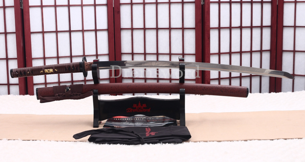 T10 Clay Tempered Katana Japanese Samurai Sword SHINOGI-ZUKURI Battle Ready Red