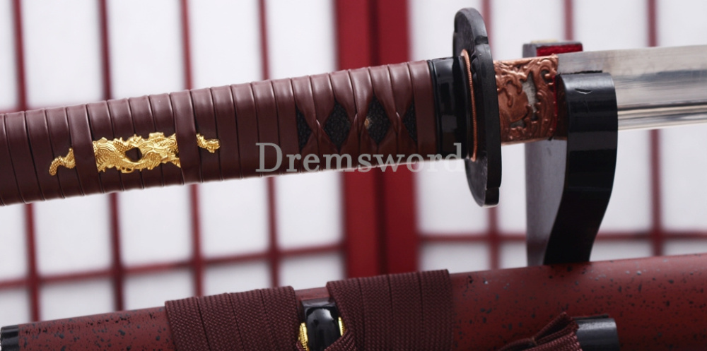 T10 Clay Tempered Katana Japanese Samurai Sword SHINOGI-ZUKURI Battle Ready Red