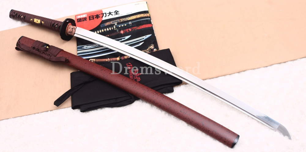 T10 Clay Tempered Katana Japanese Samurai Sword SHINOGI-ZUKURI Battle Ready Red