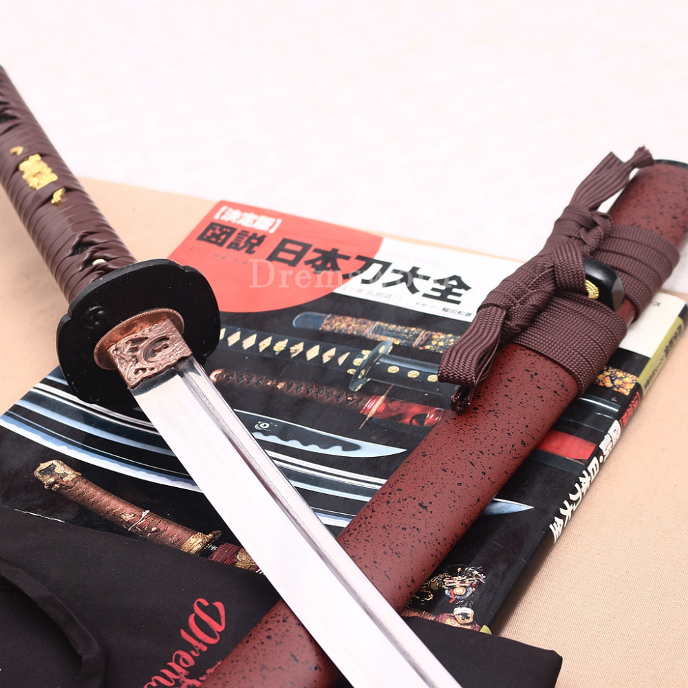T10 Clay Tempered Katana Japanese Samurai Sword SHINOGI-ZUKURI Battle Ready Red