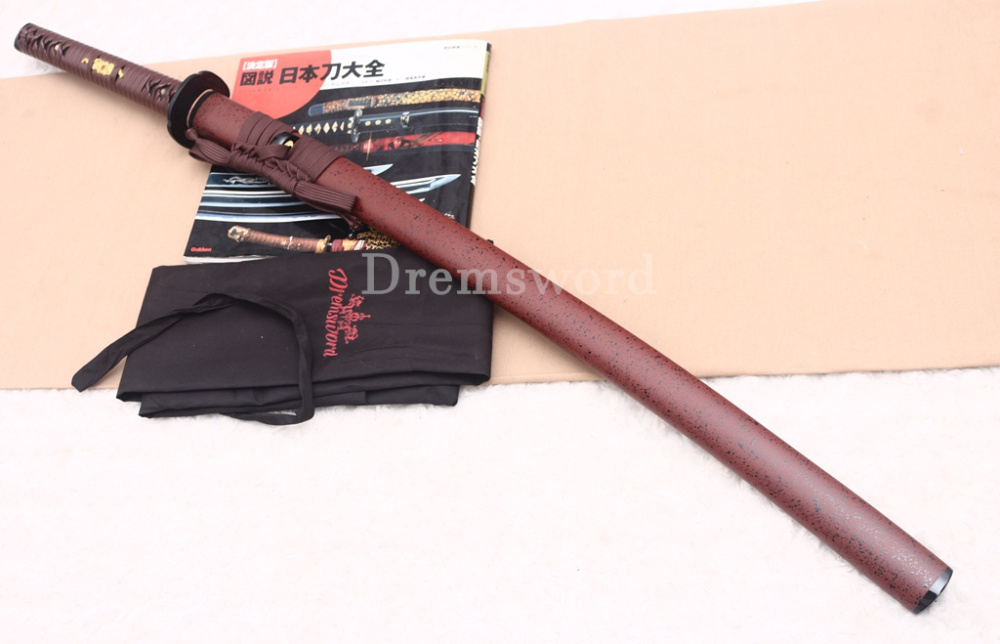 T10 Clay Tempered Katana Japanese Samurai Sword SHINOGI-ZUKURI Battle Ready Red