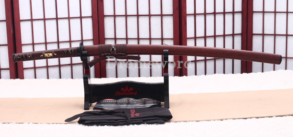 T10 Clay Tempered Katana Japanese Samurai Sword SHINOGI-ZUKURI Battle Ready Red