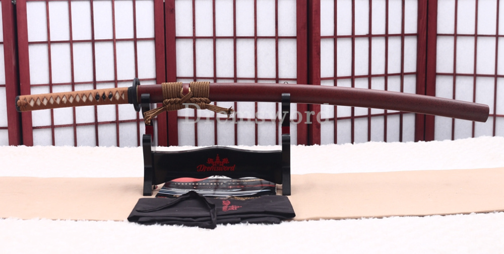 T10 Clay Tempered Reverse Edge Katana Japanese Samurai Sword SHINOGI-ZUKURI Battle Ready Brown