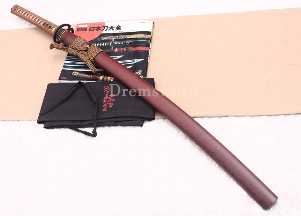 T10 Clay Tempered Reverse Edge Katana Japanese Samurai Sword SHINOGI-ZUKURI Battle Ready Brown