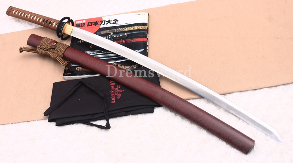 T10 Clay Tempered Reverse Edge Katana Japanese Samurai Sword SHINOGI-ZUKURI Battle Ready Brown