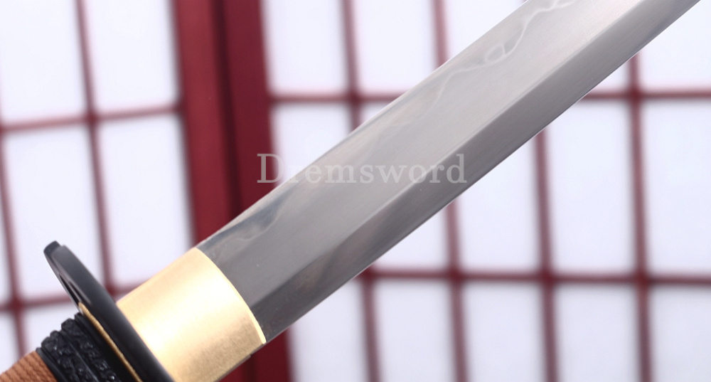 T10 Clay Tempered Reverse Edge Katana Japanese Samurai Sword SHINOGI-ZUKURI Battle Ready Brown