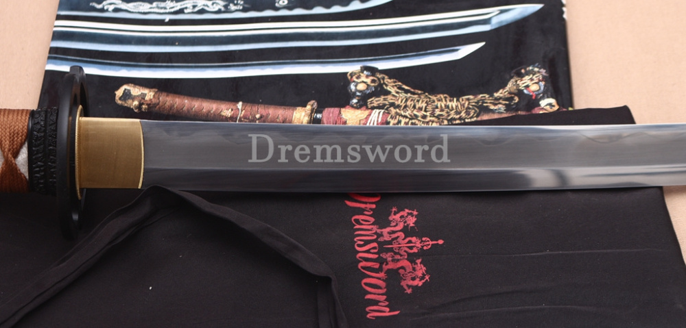 T10 Clay Tempered Reverse Edge Katana Japanese Samurai Sword SHINOGI-ZUKURI Battle Ready Brown