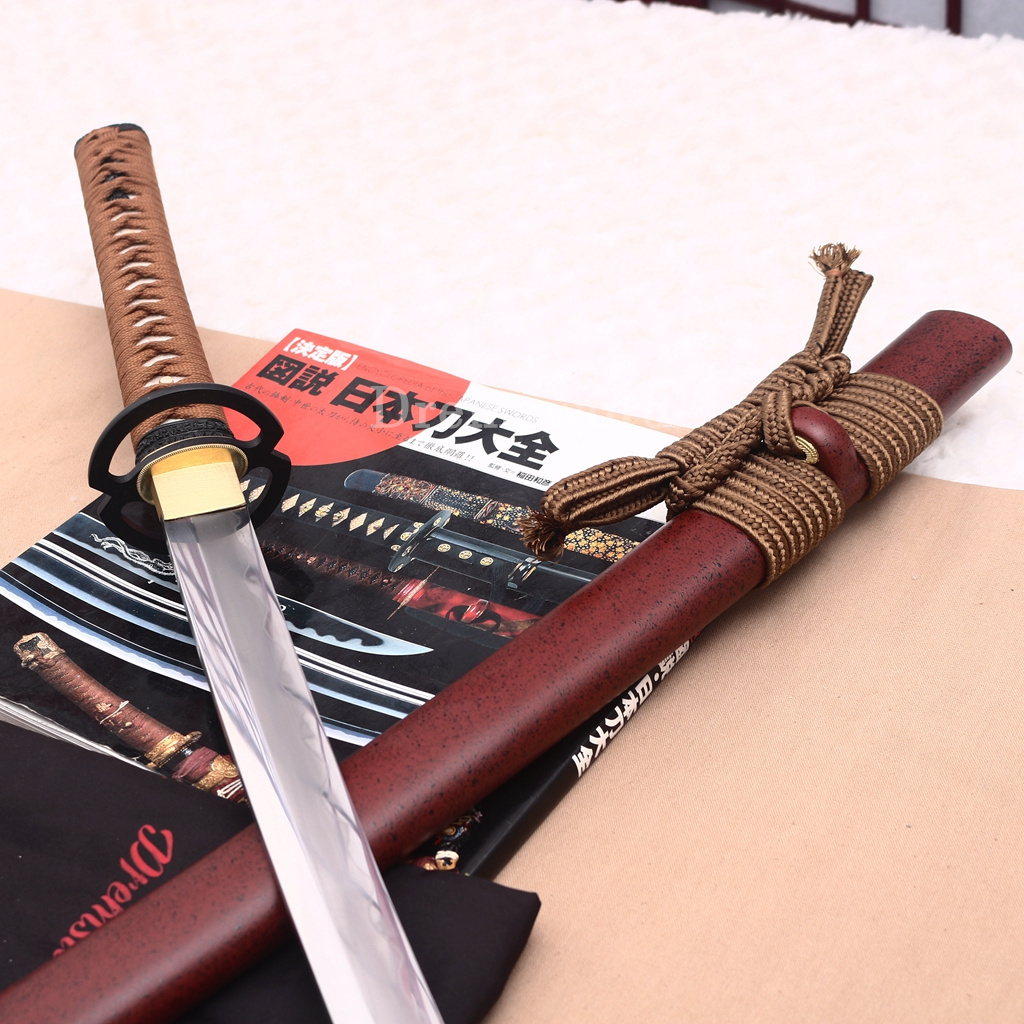 T10 Clay Tempered Reverse Edge Katana Japanese Samurai Sword SHINOGI-ZUKURI Battle Ready Brown