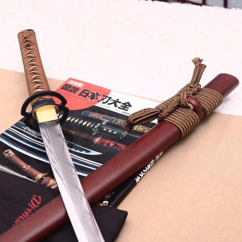 T10 Clay Tempered Reverse Edge Katana Japanese Samurai Sword SHINOGI-ZUKURI Battle Ready Brown
