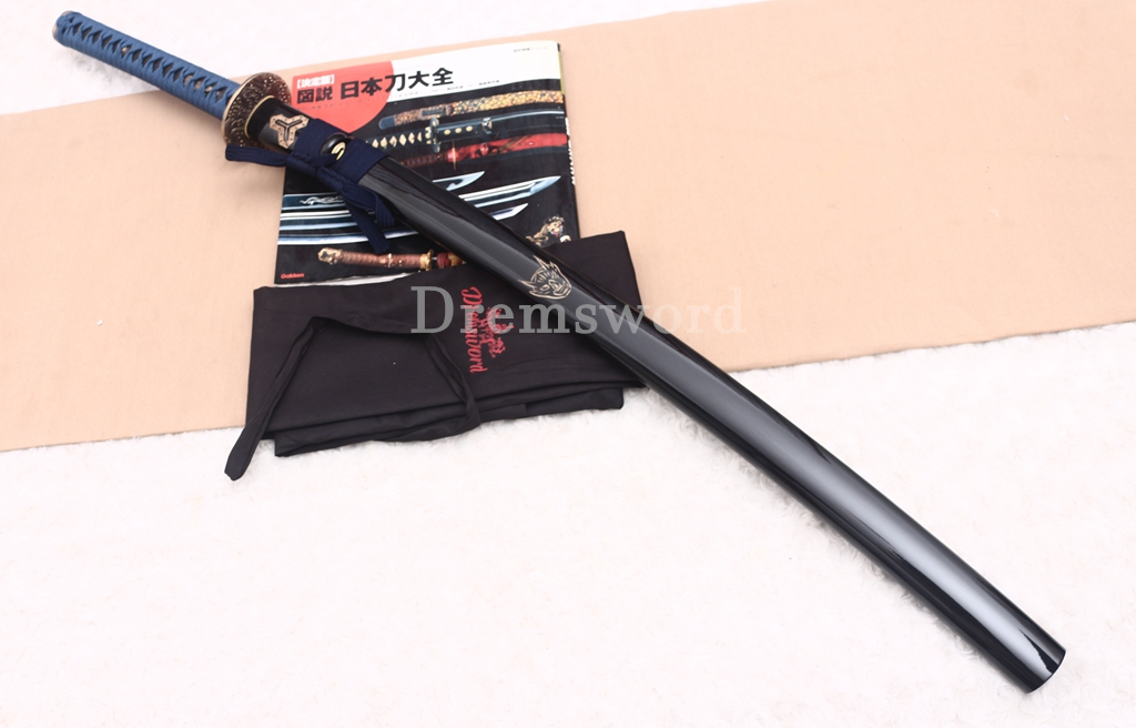 T10 Clay Tempered Kill Bill Katana Demon's Swoord Japanese Samurai Sword SHINOGI-ZUKURI Battle Ready Black