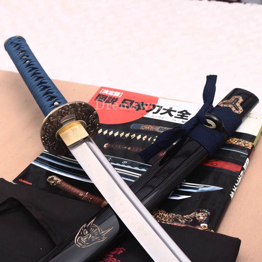 T10 Clay Tempered Kill Bill Katana Demon's Swoord Japanese Samurai Sword SHINOGI-ZUKURI Battle Ready Black