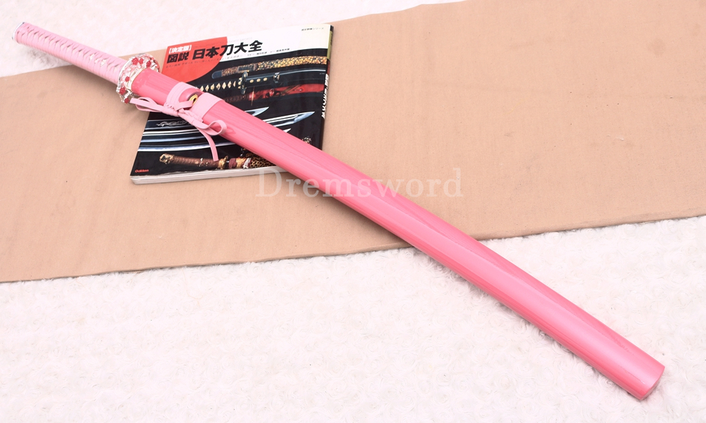 T10 Clay Tempered Pink Bloom Katana Japanese Samurai Sword for Women SHINOGI-ZUKURI Battle Ready