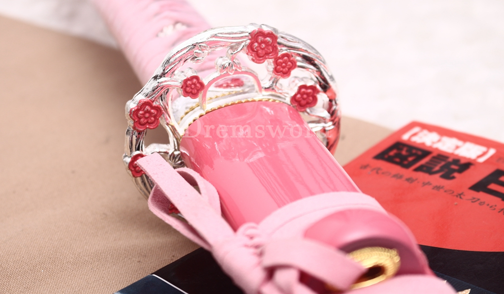 T10 Clay Tempered Pink Bloom Katana Japanese Samurai Sword for Women SHINOGI-ZUKURI Battle Ready