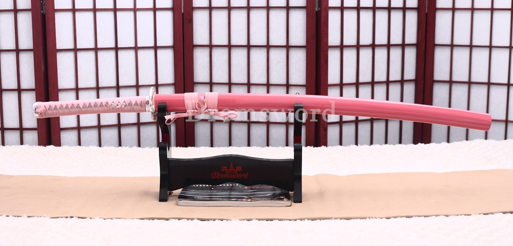 T10 Clay Tempered Pink Bloom Katana Japanese Samurai Sword for Women SHINOGI-ZUKURI Battle Ready