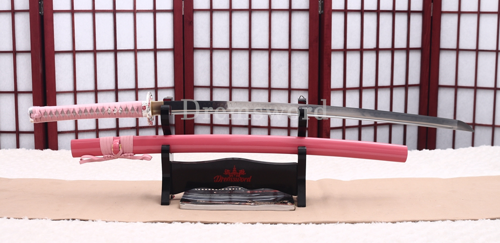 T10 Clay Tempered Pink Bloom Katana Japanese Samurai Sword for Women SHINOGI-ZUKURI Battle Ready