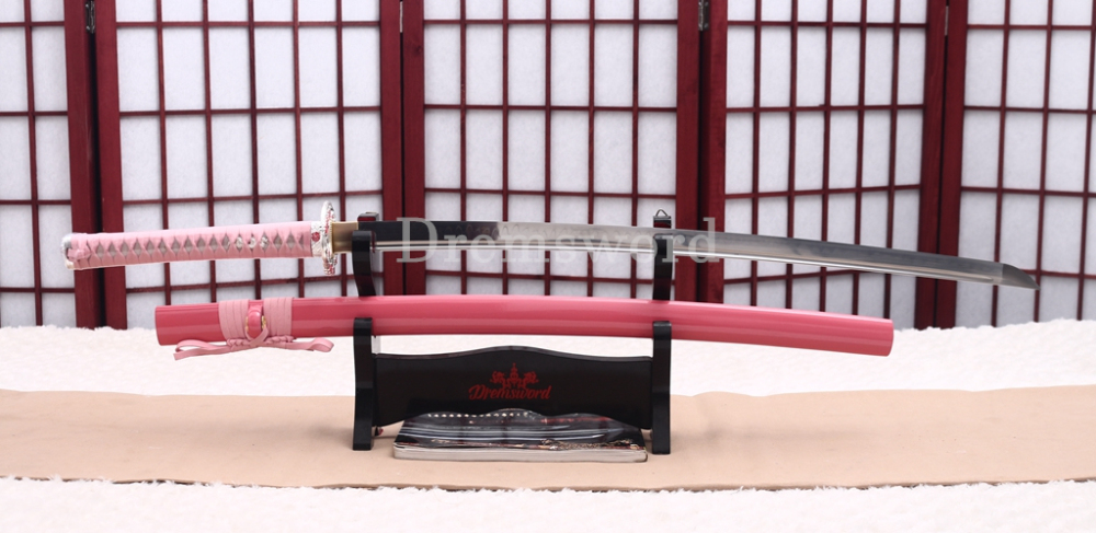 T10 Clay Tempered Pink Bloom Katana Japanese Samurai Sword for Women SHINOGI-ZUKURI Battle Ready
