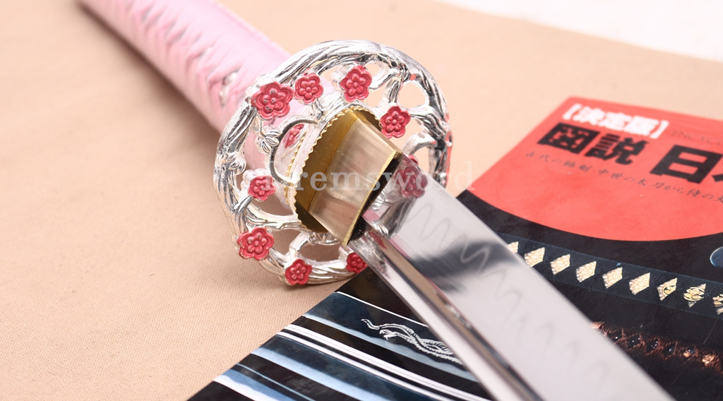 T10 Clay Tempered Pink Bloom Katana Japanese Samurai Sword for Women SHINOGI-ZUKURI Battle Ready