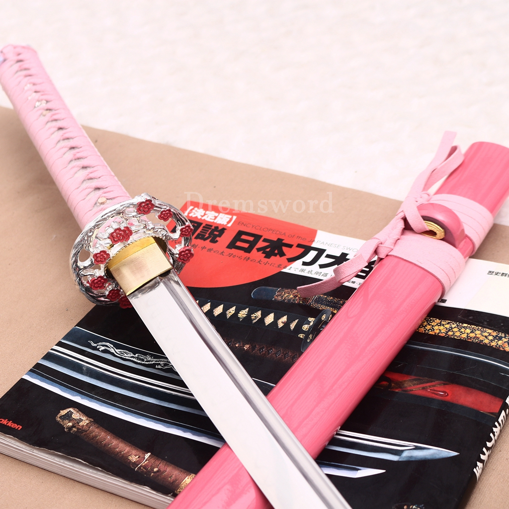 T10 Clay Tempered Pink Bloom Katana Japanese Samurai Sword for Women SHINOGI-ZUKURI Battle Ready