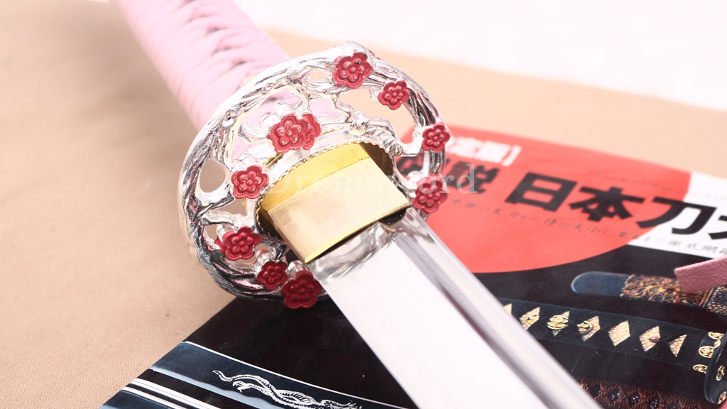 T10 Clay Tempered Pink Bloom Katana Japanese Samurai Sword for Women SHINOGI-ZUKURI Battle Ready