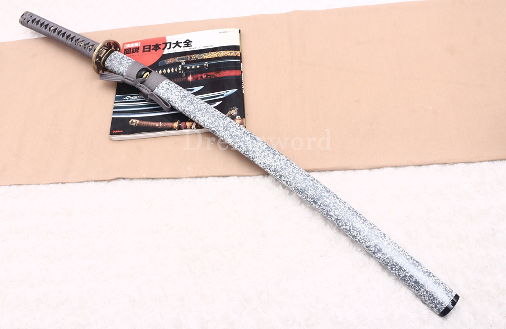 T10 Steel Clay Tempered Katana Japanese Samurai Sword SHINOGI-ZUKURI Battle Ready Grey