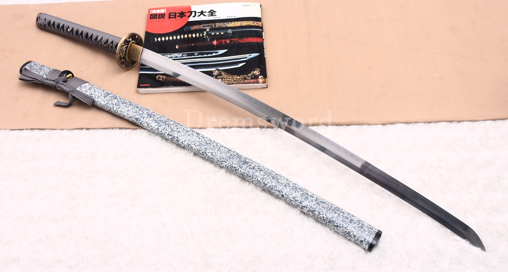 T10 Steel Clay Tempered Katana Japanese Samurai Sword SHINOGI-ZUKURI Battle Ready Grey