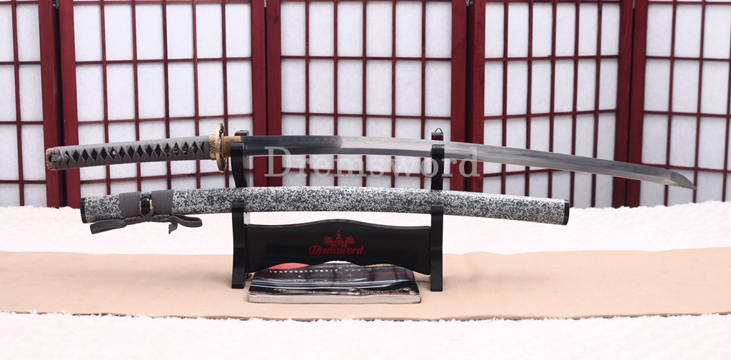 T10 Steel Clay Tempered Katana Japanese Samurai Sword SHINOGI-ZUKURI Battle Ready Grey