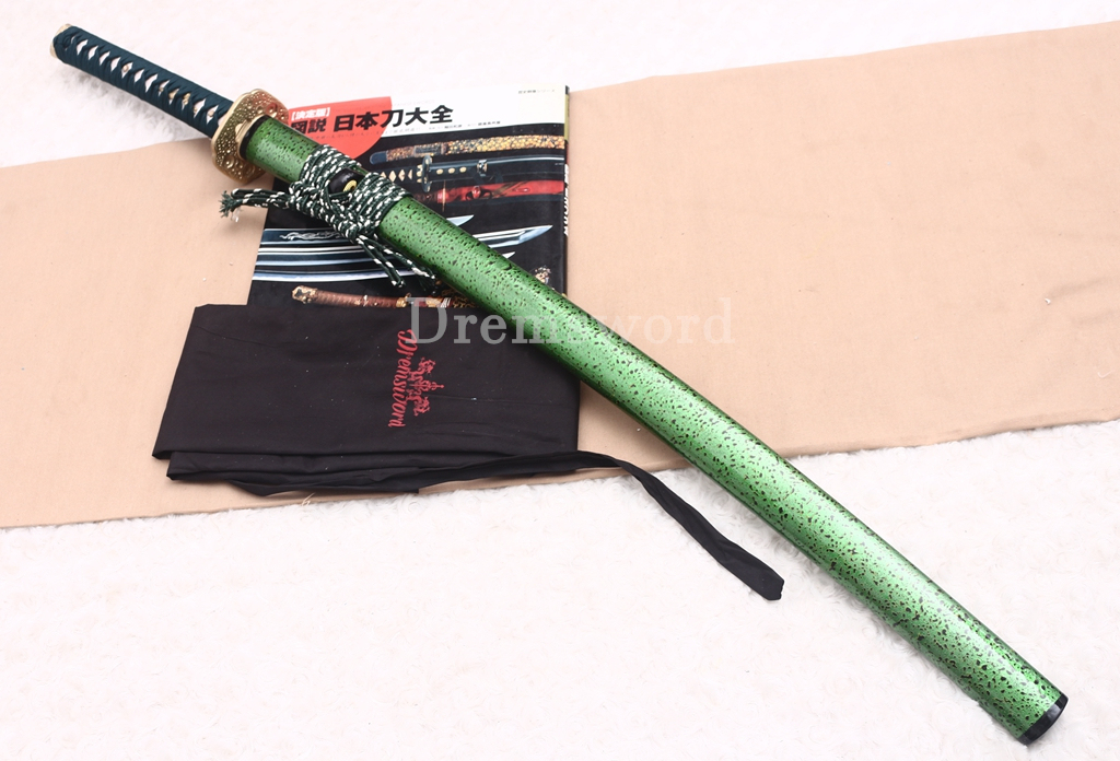 T10 Steel Clay Tempered Katana Choji Hamon Japanese Samurai Sword SHINOGI-ZUKURI Battle Ready Green